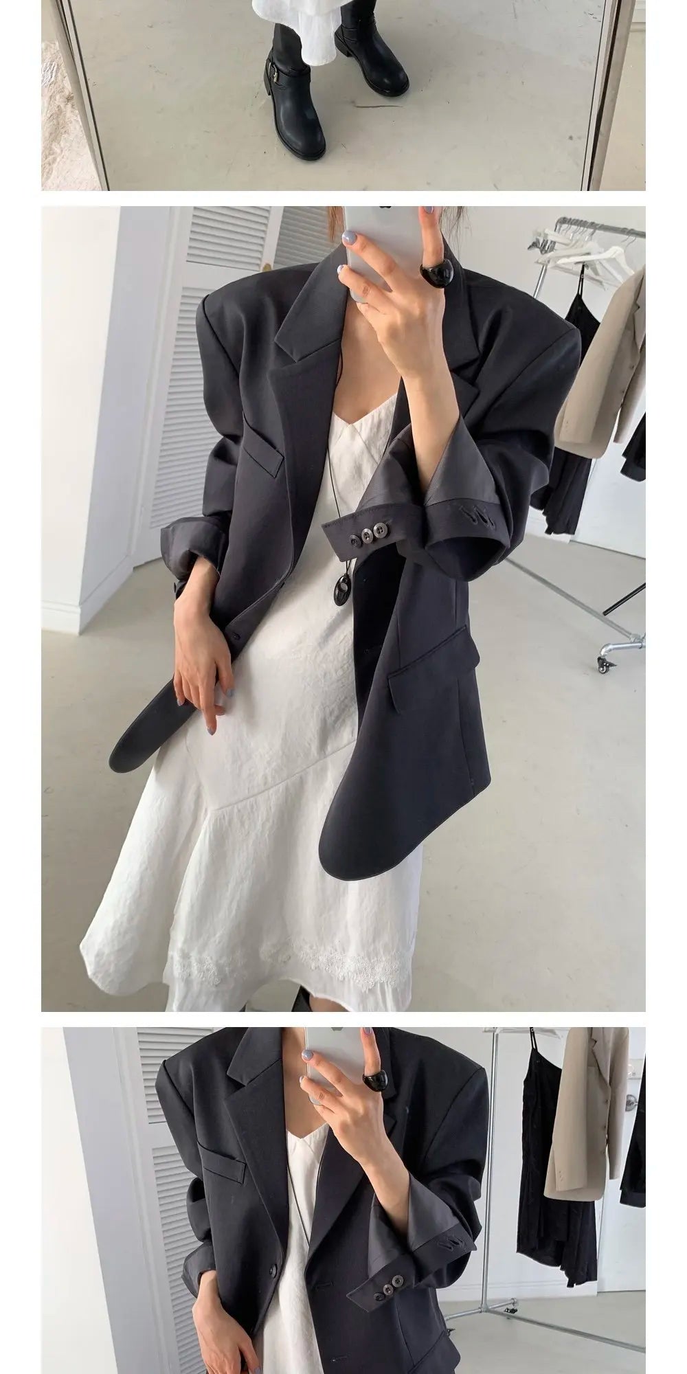 アシンメトリーヘム Vネックロングワンピース ブラック