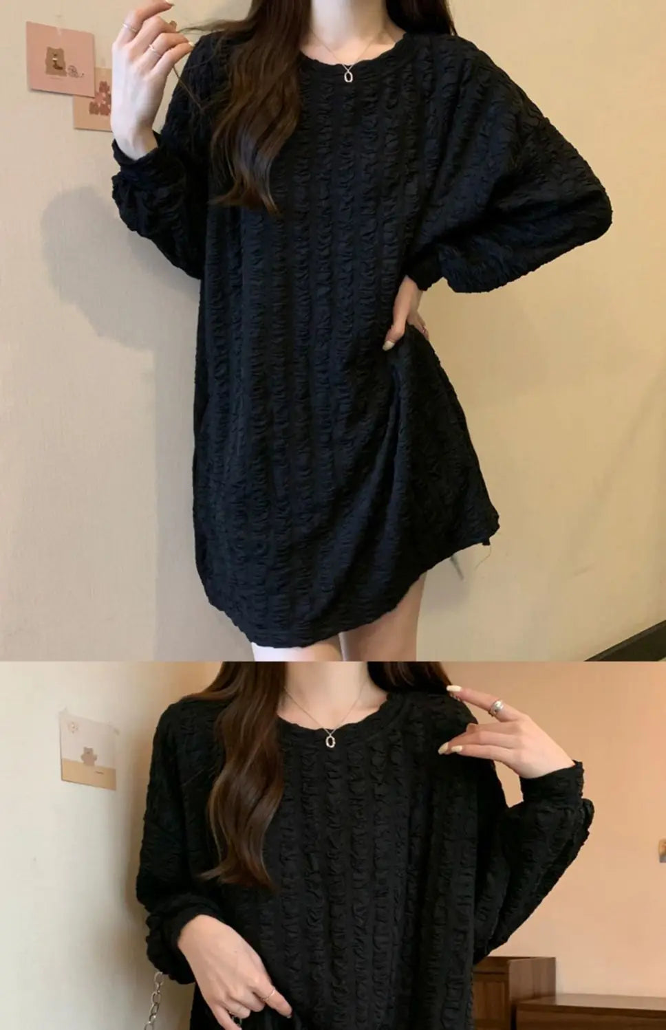 オーバーサイズ スリット入り 長袖チュニックTシャツ