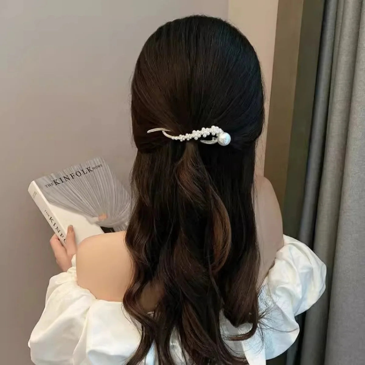 パールツイスト ヘアクリップ 約11.5cm