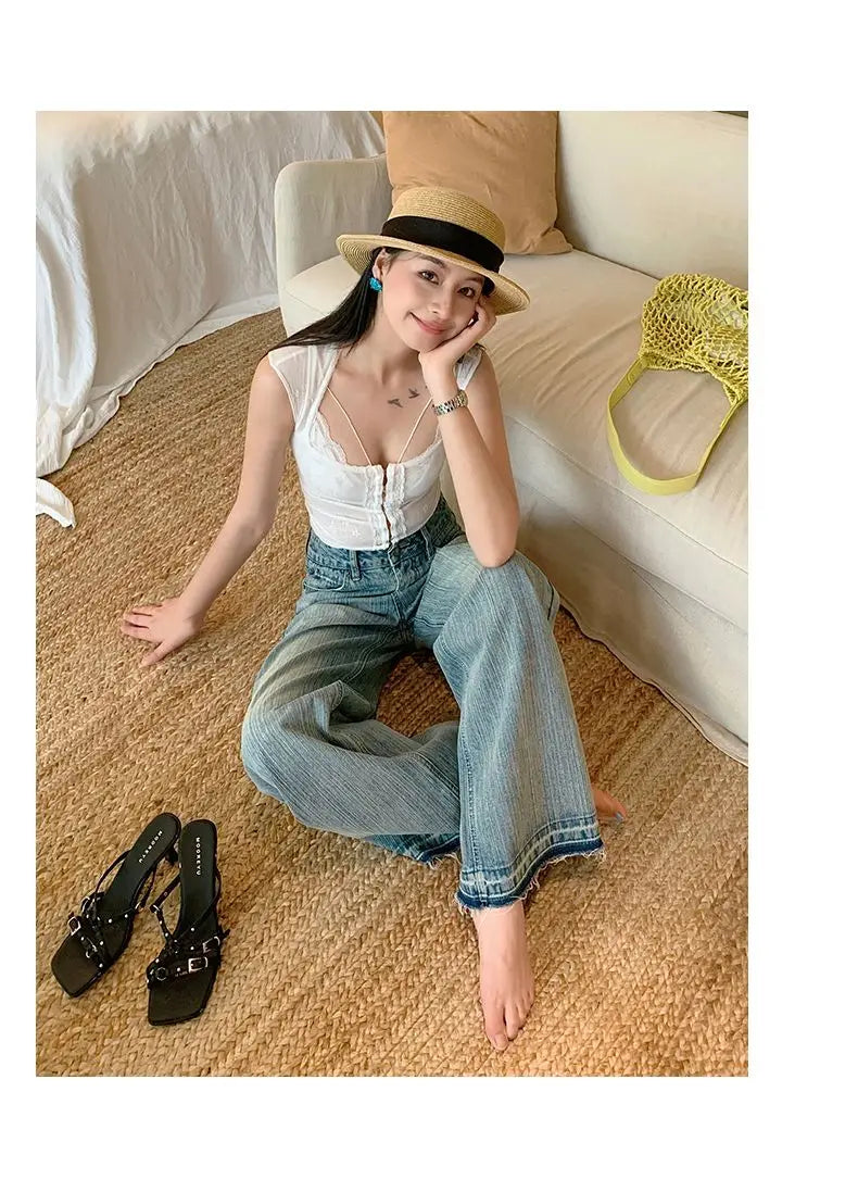 アメカジ ダメージ加工 ルーズデニムパンツ