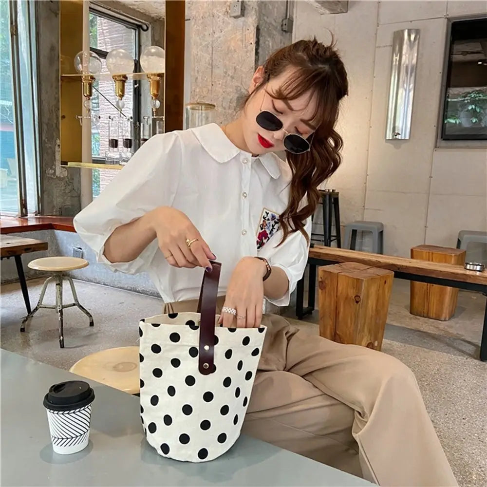 ドット柄キャンバス バケットバッグ