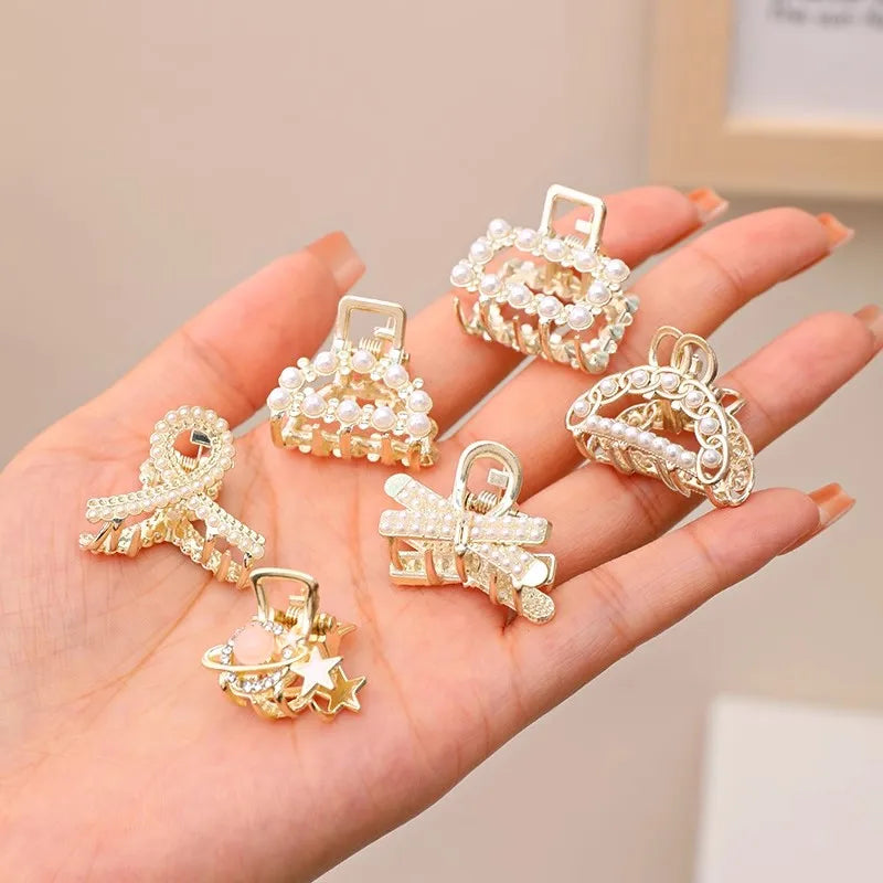 パール＆ラインストーン ミニヘアクリップ